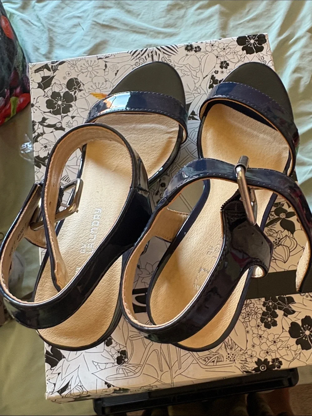 Navy Tropical Print Platform Infinity Slingback wedge Sandals - CL by Laundry